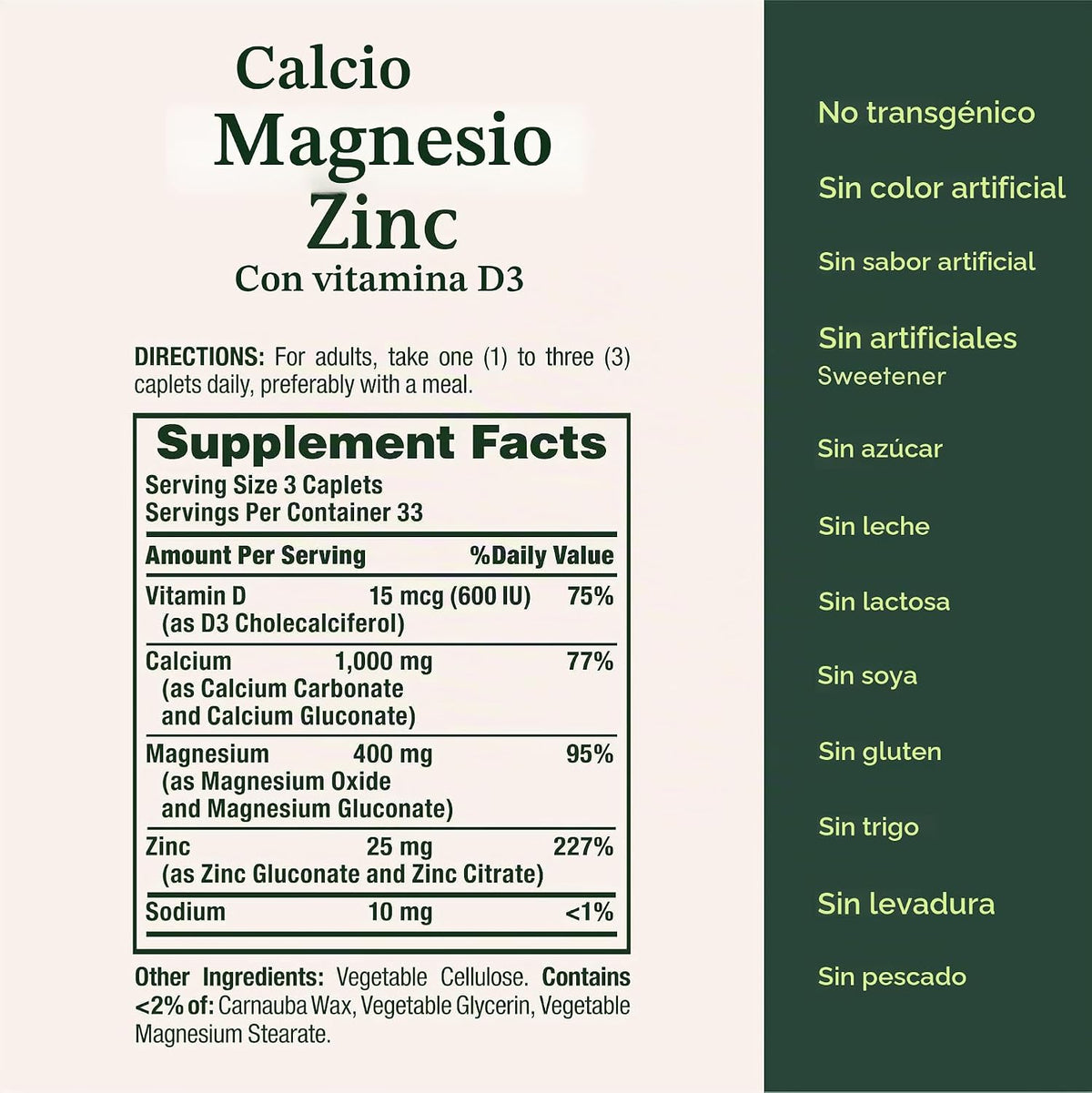 Nature's Bounty Calcio Magnesio Zinc 100 Cápsulas