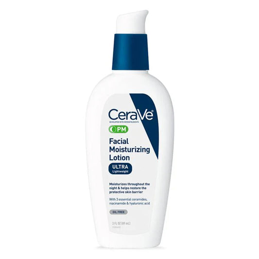 CeraVe PM - Loción hidratante facial, crema de noche con ácido hialurónico y niacinamida
